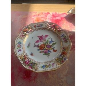 Antique Dresden Porcelain Pedestal Cake Stand Hand Painted Floral